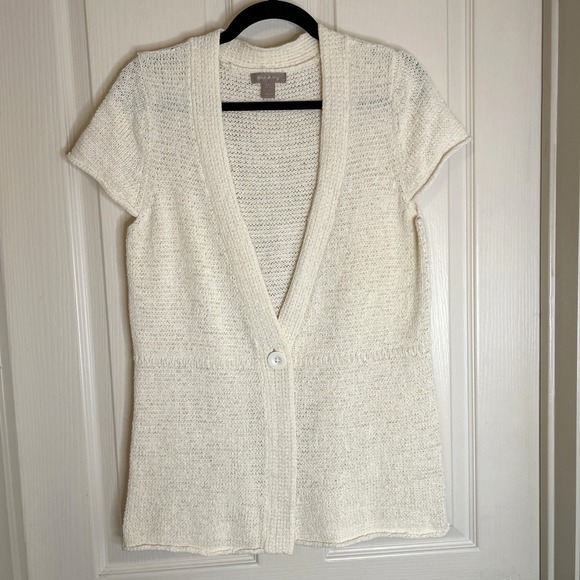 White Stag Sweaters - White Stag Womens Short Sleeve Knit Cardigan Ivory V-Neck Single Button